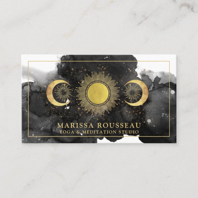 Yoga Instructor Gold Black Sun Moon Business Card (Front)