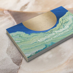 Yoga Instructor Gold Circle Teal Blue Agate Business Card