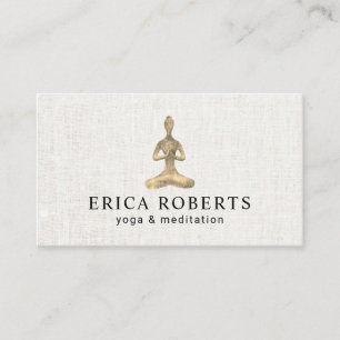 Yoga Instructor Gold Meditation Pose Elegant Linen Business Card