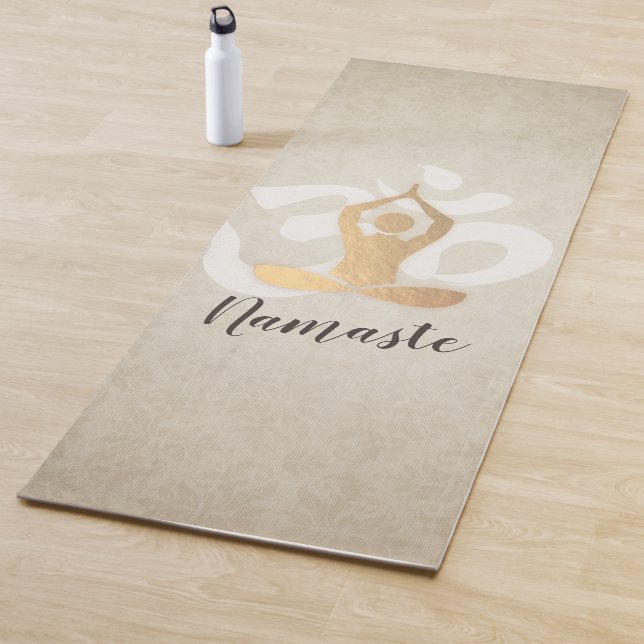 Yoga Instructor Gold Meditation Pose Om Symbol Yoga Mat (In Situ)