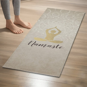 Yoga Instructor Gold Meditation Pose White Mandala Mat