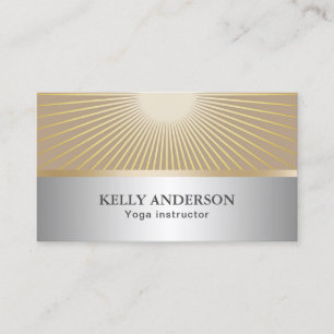 Yoga Instructor Gold Rays Modern Silver Business Card