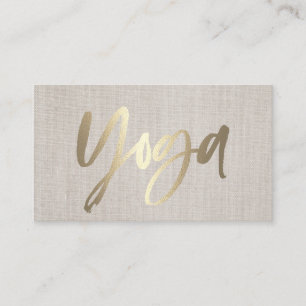 Yoga instructor Gold Script Elegant Linen Business Card