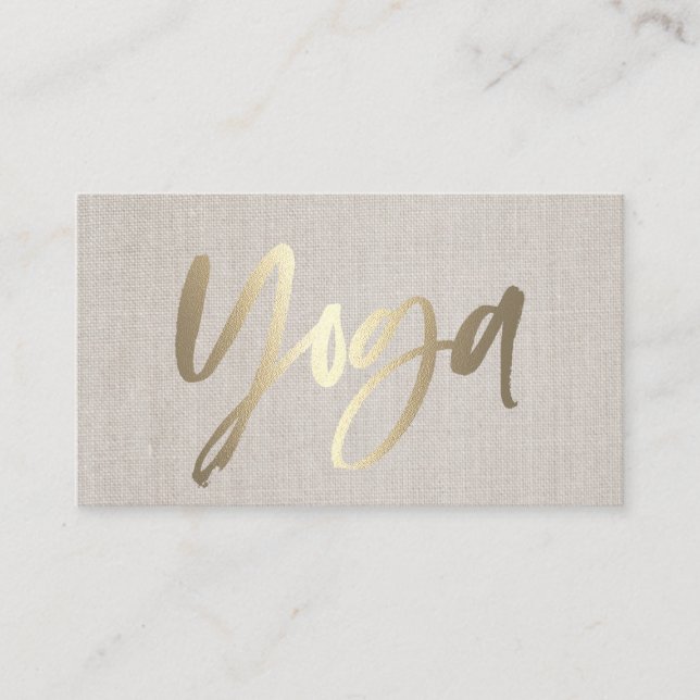 Yoga instructor Gold Script Elegant Linen Business Card (Front)