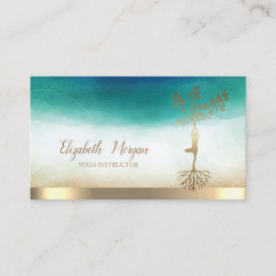 Yoga Instructor Gold Tree Women Silhouette Business Card