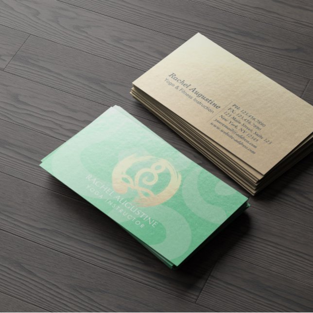 Yoga Instructor Green Gold Meditation Pose ZEN OM Business Card (Creator Uploaded)