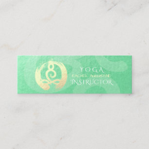 Yoga Instructor Green Gold Meditation Pose ZEN OM Mini Business Card