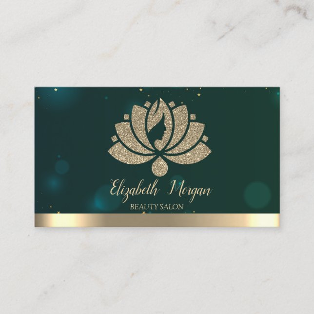  Yoga Instructor Green,Lotus Beauty Salon Business Card (Front)