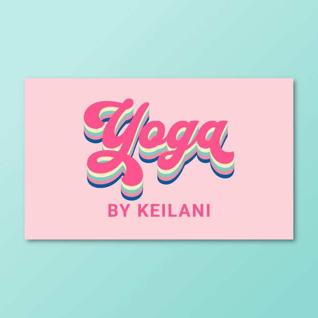 Yoga Instructor Groovy Retro Colourful Business Card (Groovy retro yoga business card on a turquoise background.)