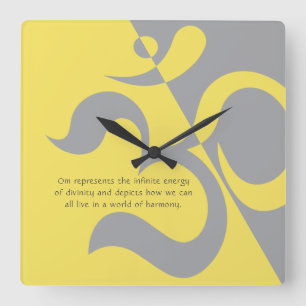 Yoga Instructor Illuminating Yellow Grey OM Quotes Square Wall Clock
