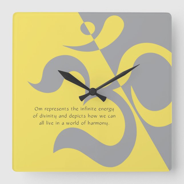Yoga Instructor Illuminating Yellow Grey OM Quotes Square Wall Clock (Front)