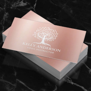 Yoga Instructor Life Coach Vintage Tree Rose Gold Business Card