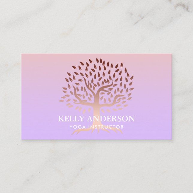 Yoga Instructor Life Tree Classy Purple & Pink Business Card (Front)