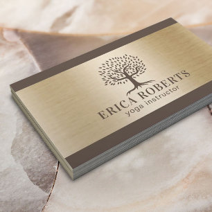 Yoga Instructor Life Tree Elegant Brown & Gold Business Card