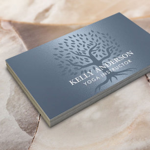 Yoga Instructor Life Tree Elegant Dusty Blue Business Card