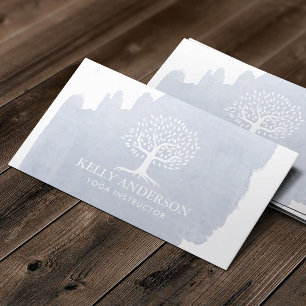 Yoga Instructor Life Tree Light Blue Watercolor Business Card