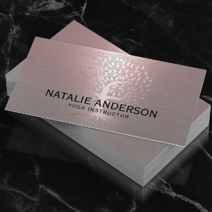 Yoga Instructor Life Tree Modern Pink Metallic Business Card