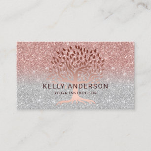 Yoga Instructor Life Tree Rose Gold Silver Ombre Business Card