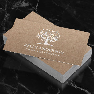 Yoga Instructor Life Tree Rustic Kraft Business Card