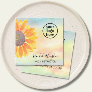 Yoga Instructor Logo Sunflower Watercolor  Square Business Card