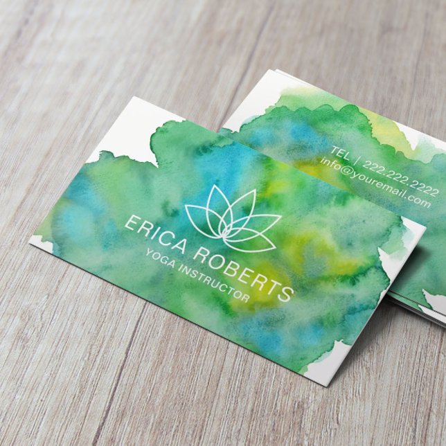 Yoga Instructor Lotus Floral Logo Watercolor Business Card (Creator Uploaded)