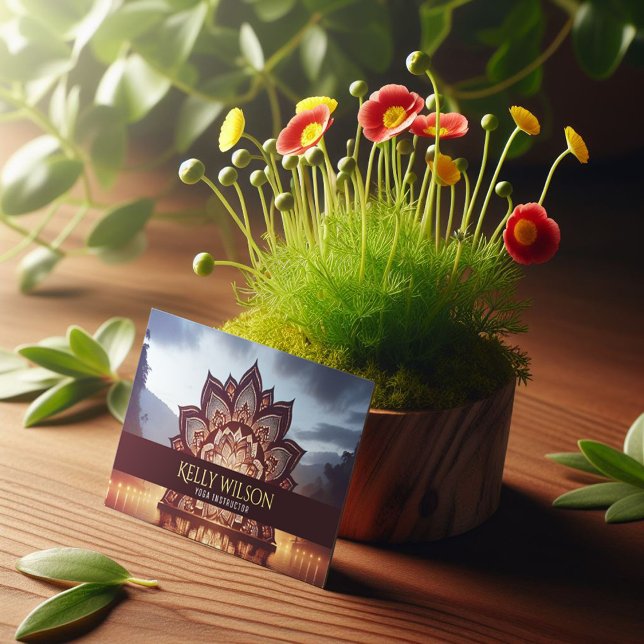 Yoga Instructor Lotus Floral Mandala Business Card (Creator Uploaded)