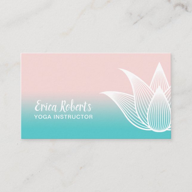 Yoga Instructor Lotus Flower Blush Pink Turquoise Business Card (Front)