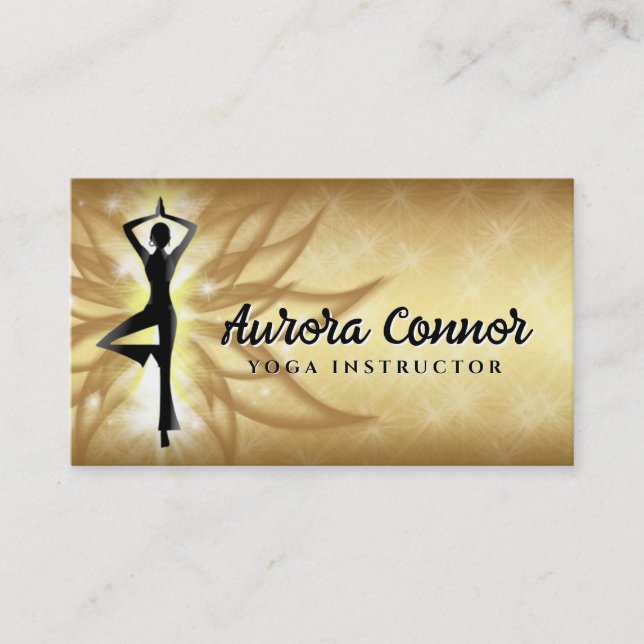 Yoga Instructor Lotus Flower Healthy Life Gold Business Card (Front)