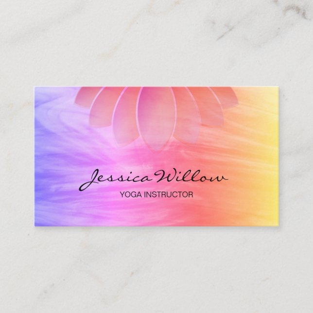 Yoga Instructor Lotus Flower Rainbow  Business Card (Front)