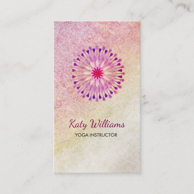 Yoga Instructor Lotus Flower Watercolor Healing Business Card (Front)