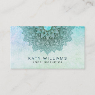 Yoga Instructor Lotus Flower Watercolor Teal Business Card