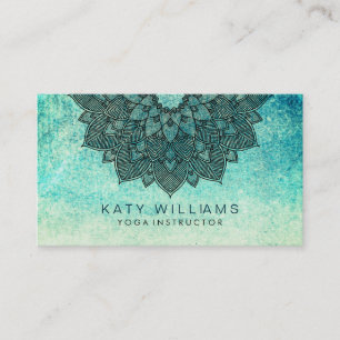 Yoga Instructor Lotus Flower Watercolor Teal Business Card