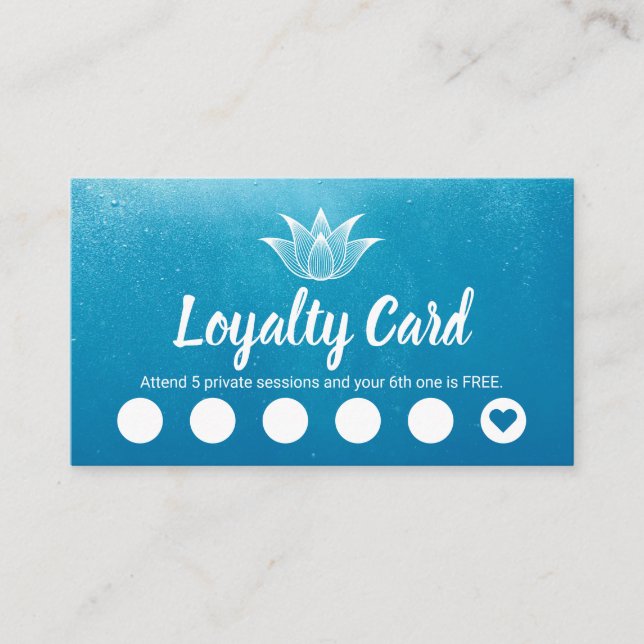 Yoga Instructor Lotus Logo Aqua Blue Loyalty Punch Card (Front)