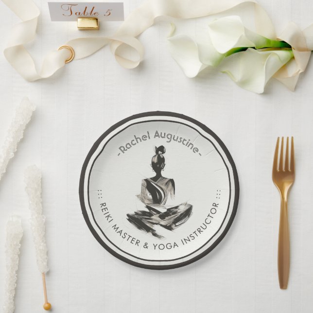 Yoga Instructor Lotus Meditation Pose Brushstrokes Paper Plate (Wedding)