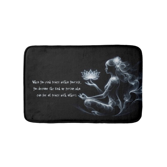 Yoga Instructor Lotus Meditation Pose Glowing Mist Bath Mat (Front)