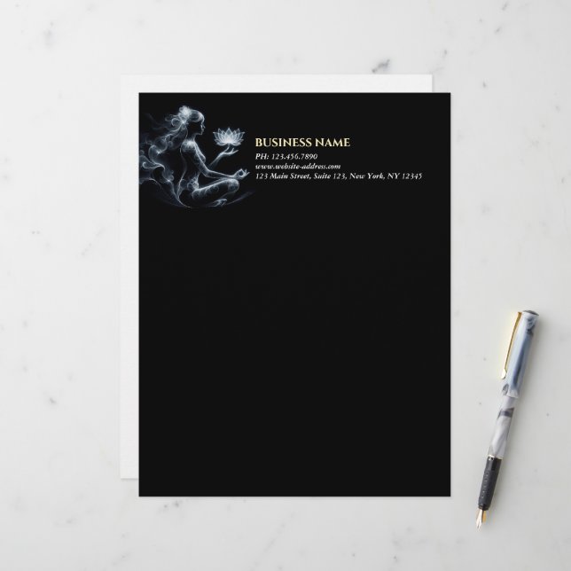 Yoga Instructor Lotus Meditation Pose Glowing Mist Custom Letterhead (Front/Back In Situ)