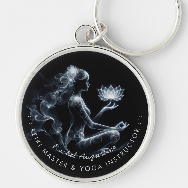 Yoga Instructor Lotus Meditation Pose Glowing Mist Key Ring (Front)