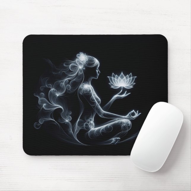 Yoga Instructor Lotus Meditation Pose Glowing Mist Mouse Mat (With Mouse)