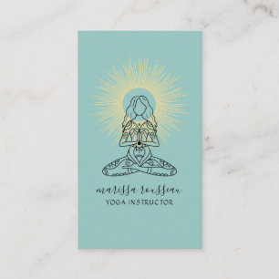Yoga Instructor Lotus Pose Blue Green Business Card