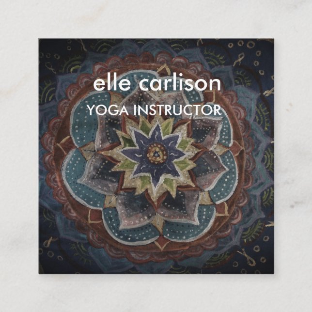 Yoga Instructor Mandala Square Business Card (Front)