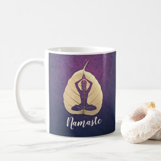 YOGA Instructor Meditation Pose Bodhi Leaf Cut Art Coffee Mug (With Donut)