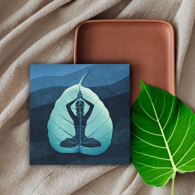 YOGA Instructor Meditation Pose Bodhi Leaf Cutting Square Business Card (Creator Uploaded)