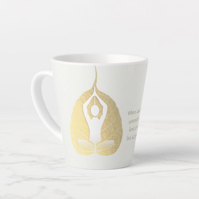 Yoga Instructor Meditation Pose Bodhi Leaf Quotes  Latte Mug (Left Angle)