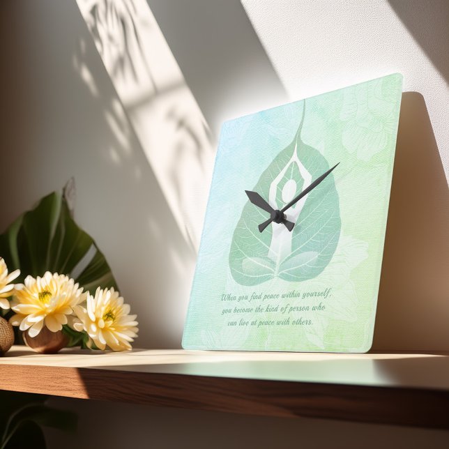 Yoga Instructor Meditation Pose Bodhi Leaf Quotes  Square Wall Clock (Creator Uploaded)