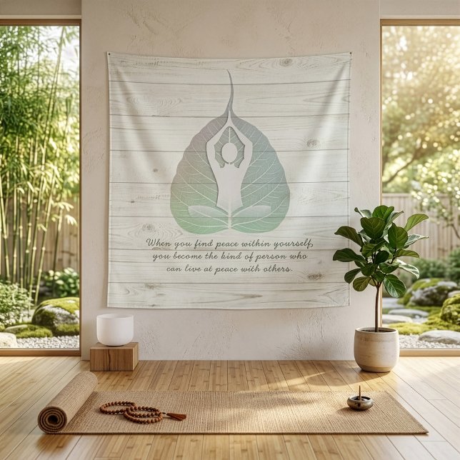 Yoga Instructor Meditation Pose Bodhi Leaf Quotes Tapestry (Creator Uploaded)
