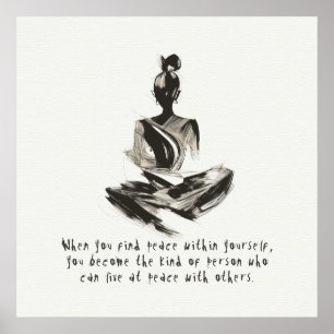 Yoga Instructor Meditation Pose Brush Stroke Quote Poster