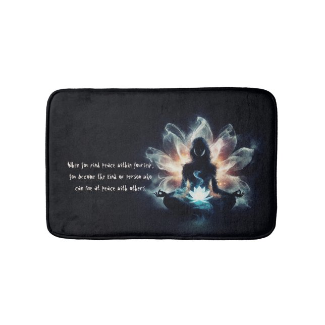 Yoga Instructor Meditation Pose Glowing Mist Lotus Bath Mat (Front)