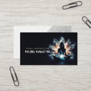 Yoga Instructor Meditation Pose Glowing Mist Lotus Business Card