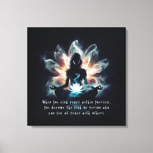 Yoga Instructor Meditation Pose Glowing Mist Lotus Canvas Print (Front)