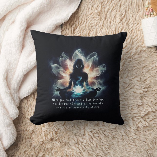 Yoga Instructor Meditation Pose Glowing Mist Lotus Cushion (Blanket)